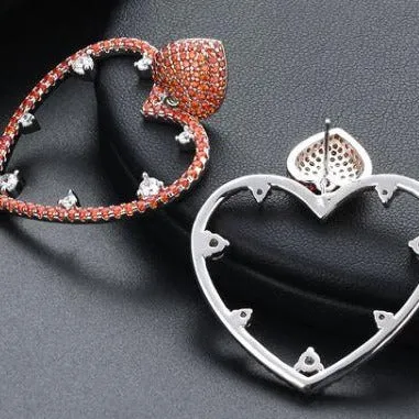 Red Heart Crystal Statement Earrings