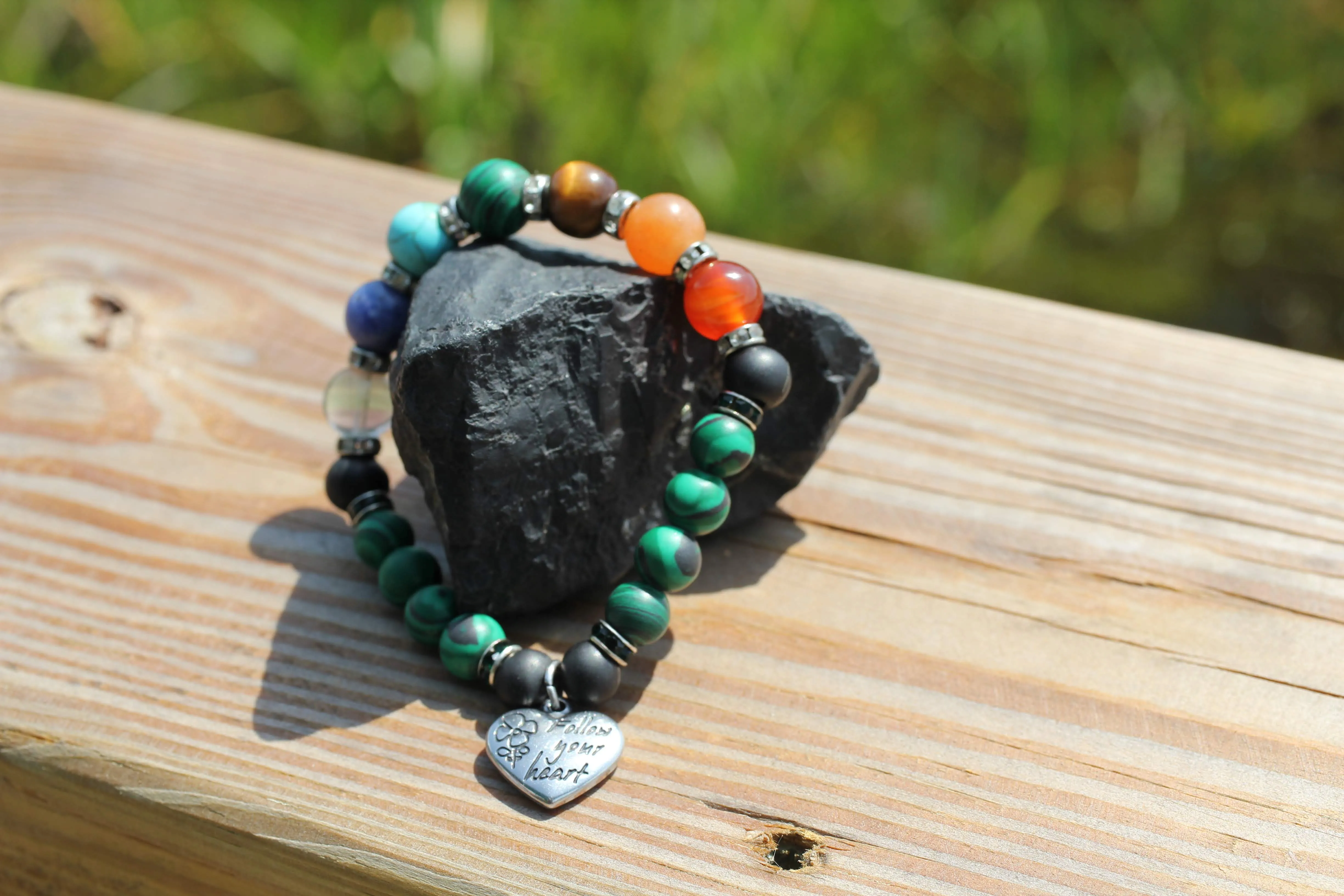 RETIRED - Shungite and Malachite Chakra Bracelet (Heart Chakra)