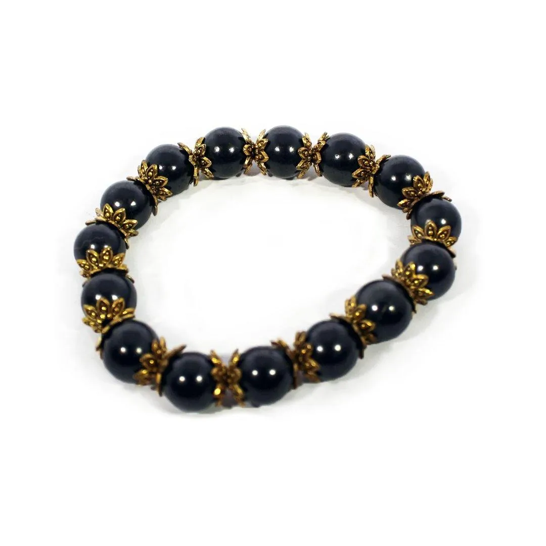 RETIRED - Shungite Bracelet - 8mm Gold Accent, Adult
