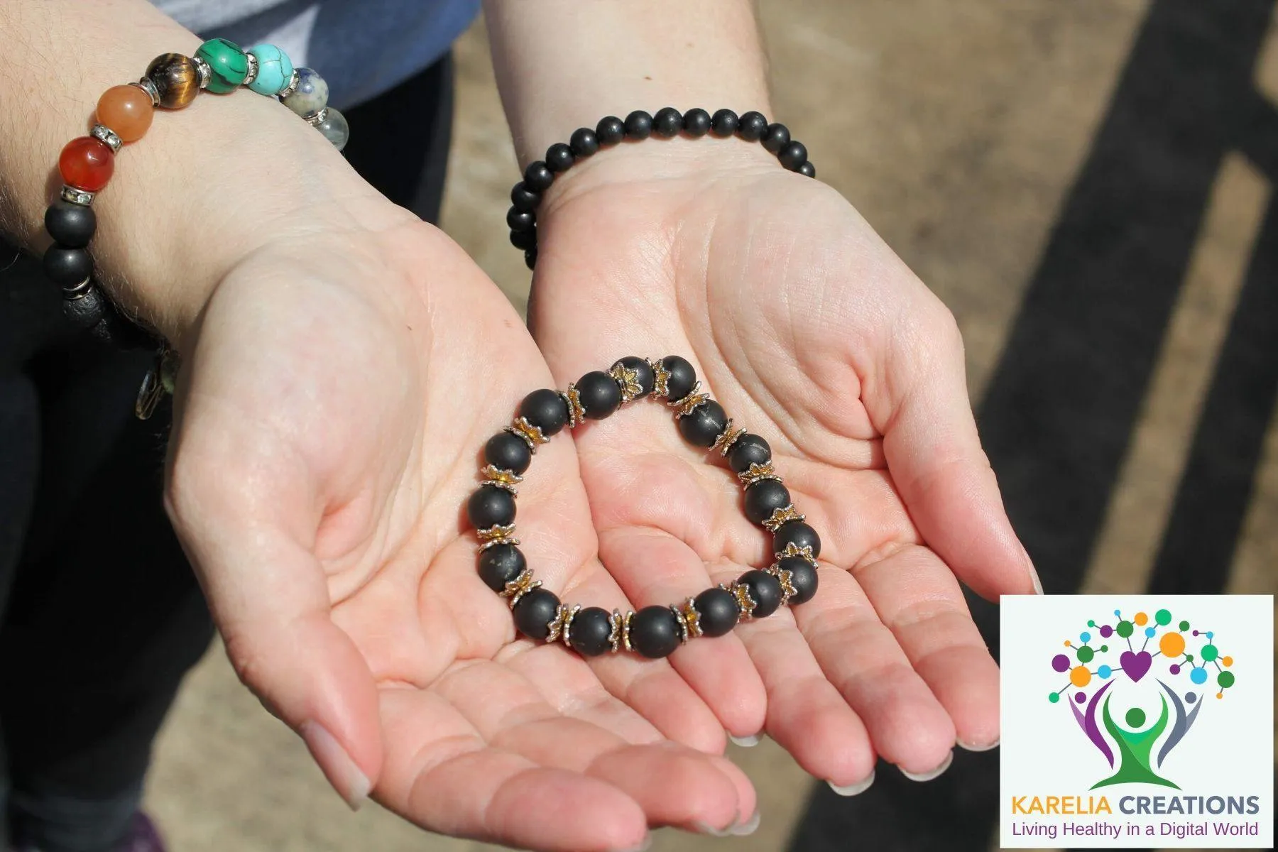 RETIRED - Shungite Bracelet - 8mm Gold Accent, Adult
