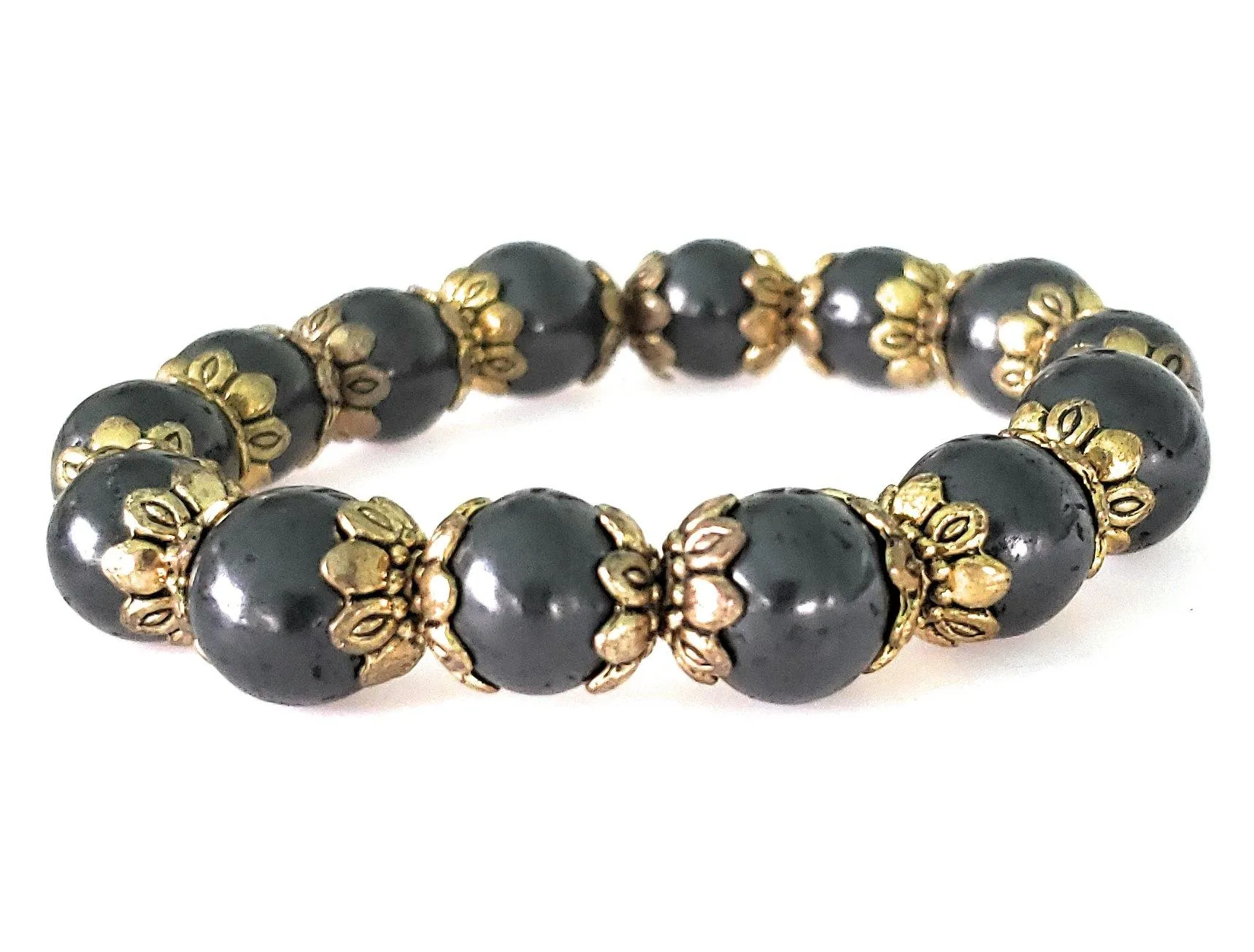 RETIRED - Shungite Bracelet - 8mm Gold Accent, Adult