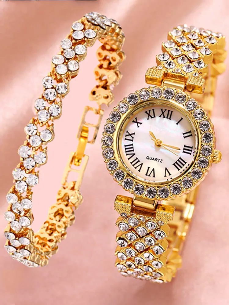 Rhinestone Watches Bracelet Set
