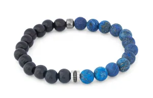 Rhodium plated sterling silver Gear Trio bracelet with lapis