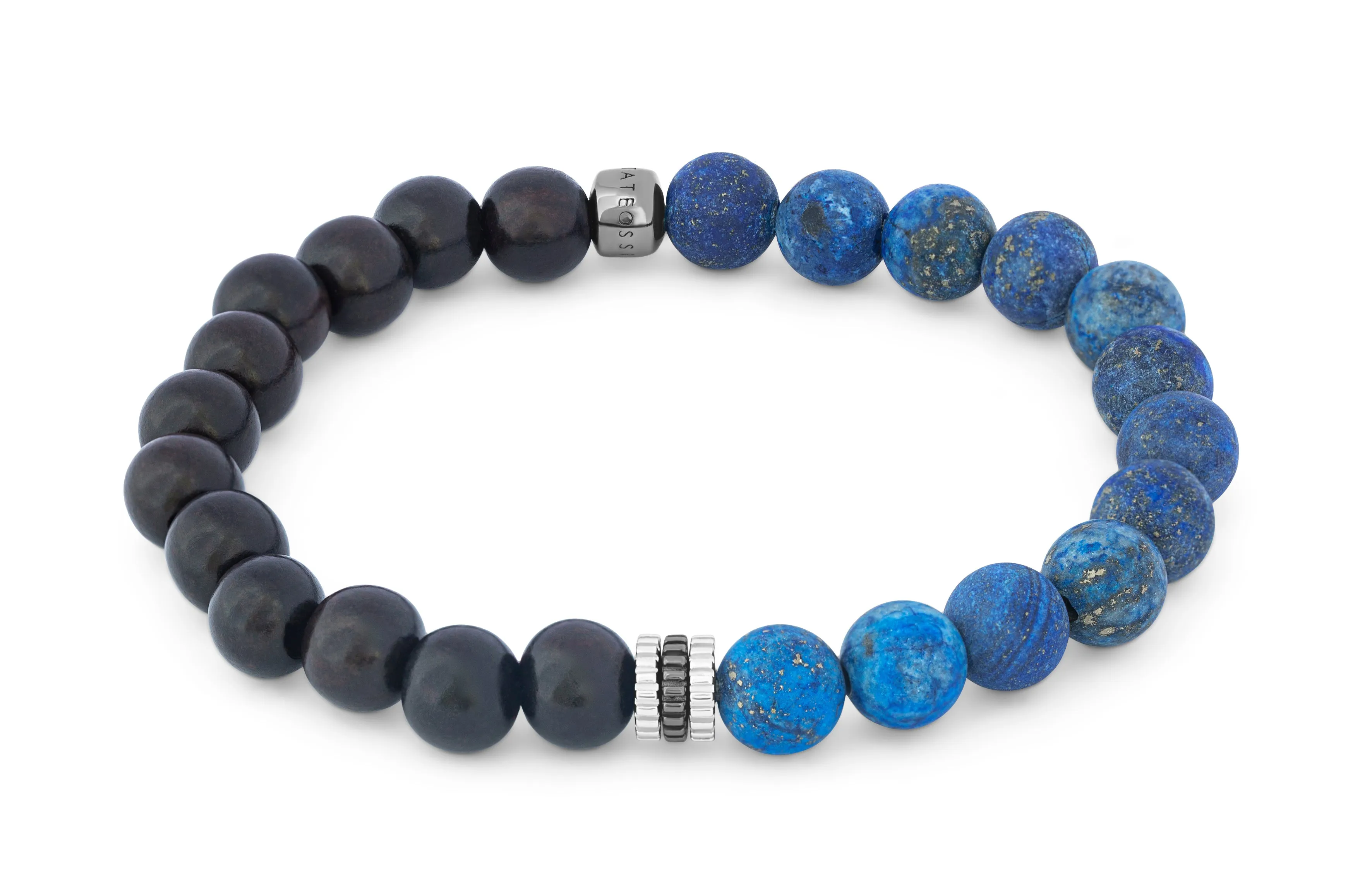Rhodium plated sterling silver Gear Trio bracelet with lapis