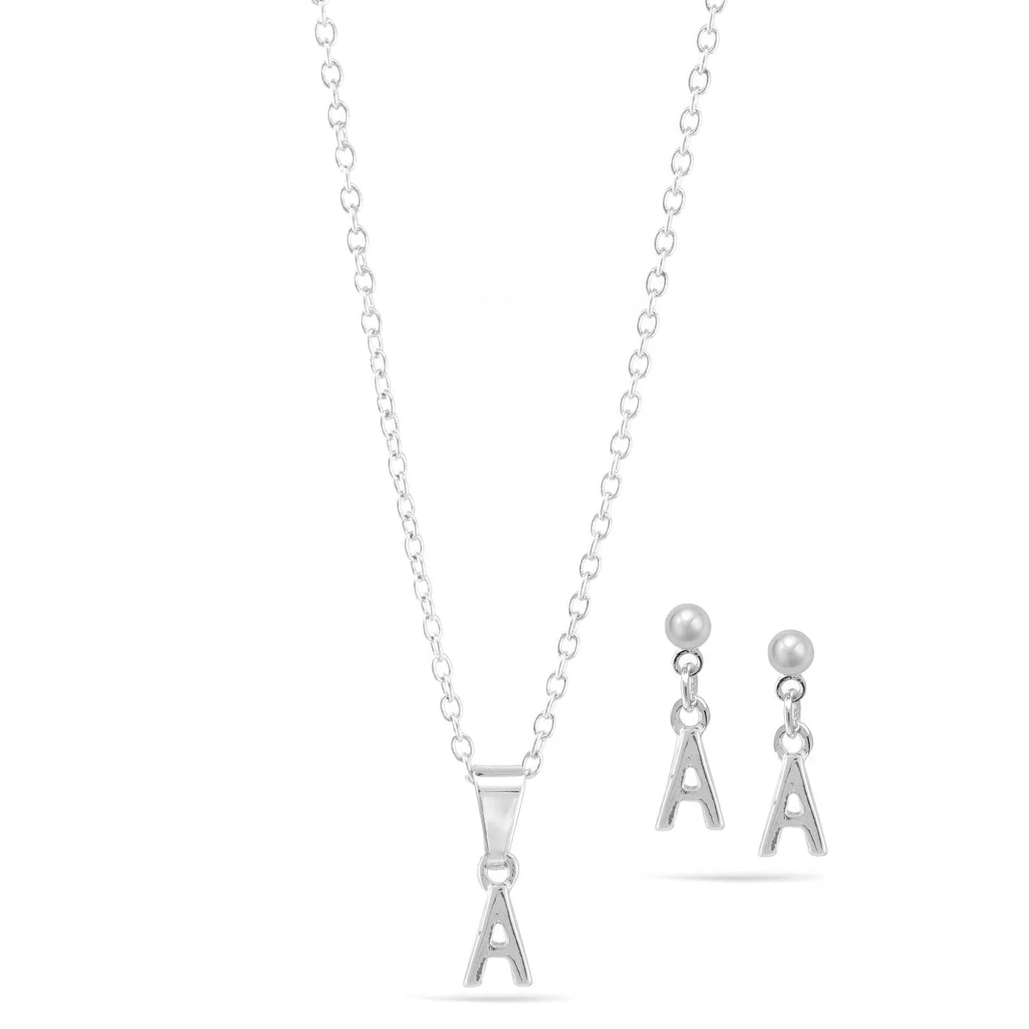 RHODIUM "A" SMALL PENDANT SHORT NECKLACE AND EARRINGS SET #SWKK-11768ARHO (TD6)