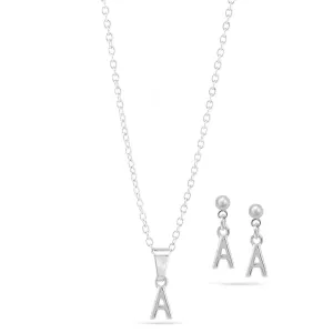 RHODIUM "A" SMALL PENDANT SHORT NECKLACE AND EARRINGS SET #SWKK-11768ARHO (TD6)