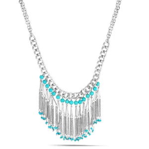 RHODIUM TURQUOISE TASSEL NECKLACES #SWSC41712RHO (OH24)