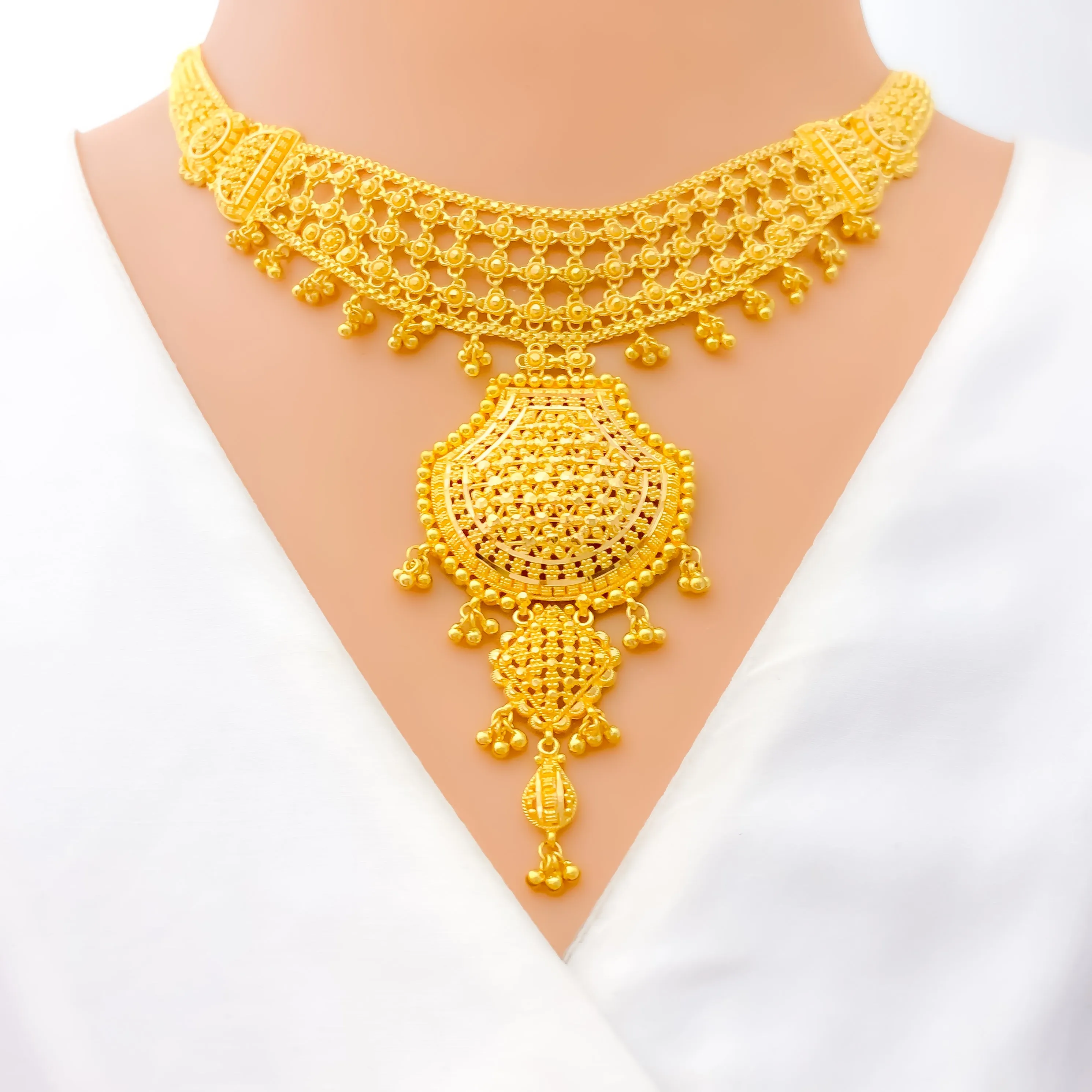 Rich Tasseled Floral 22k Gold Necklace Set