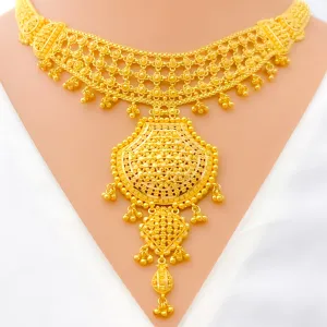 Rich Tasseled Floral 22k Gold Necklace Set