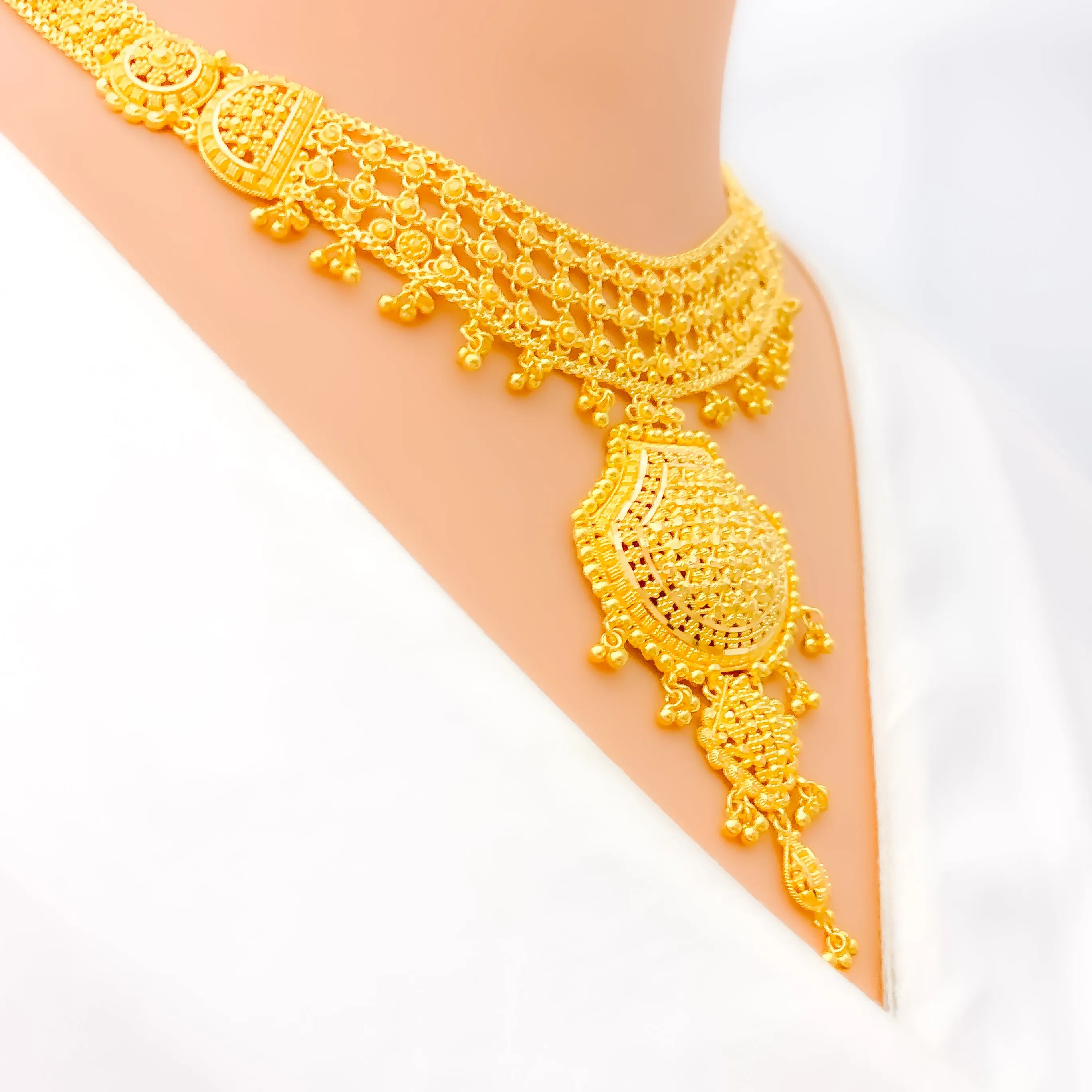 Rich Tasseled Floral 22k Gold Necklace Set