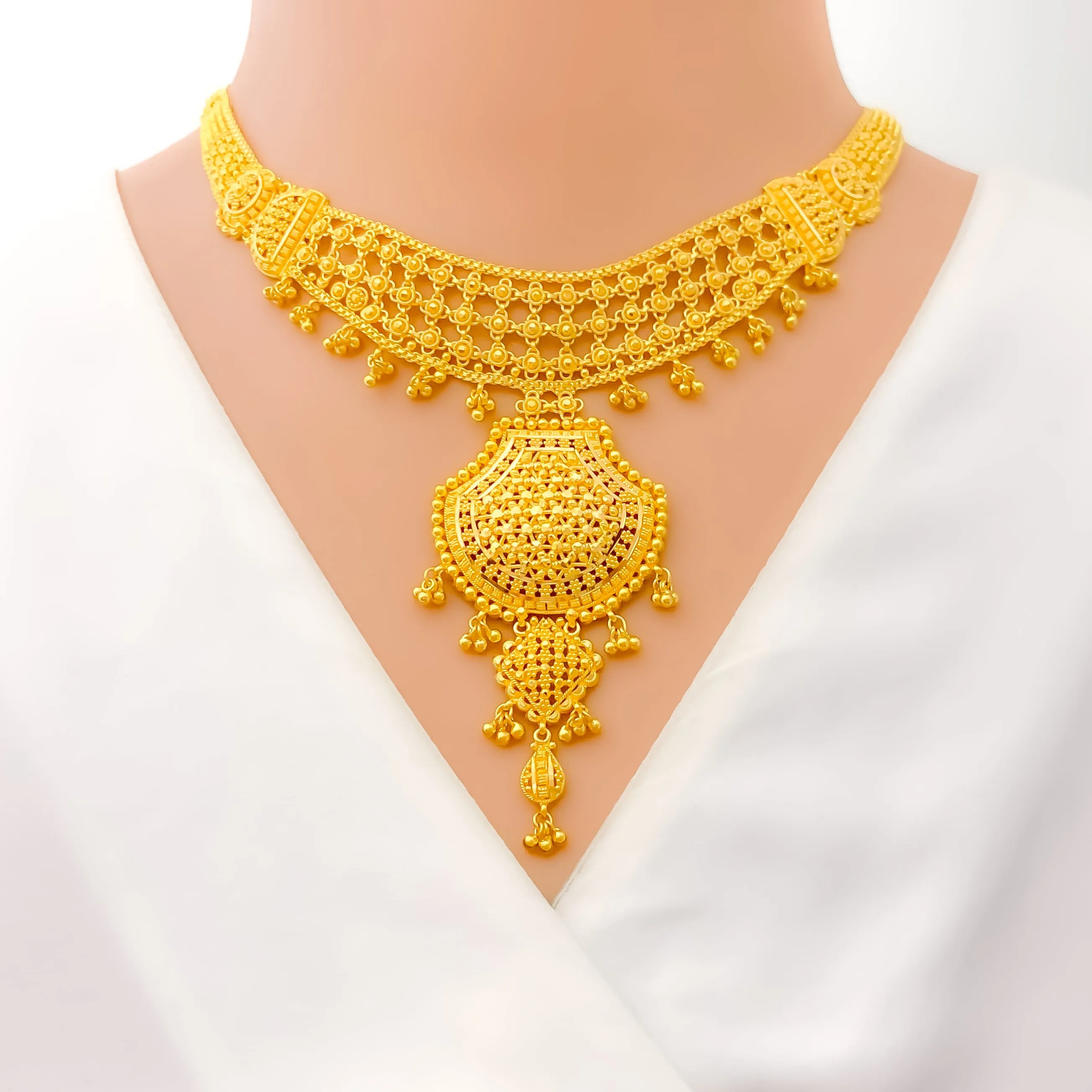 Rich Tasseled Floral 22k Gold Necklace Set