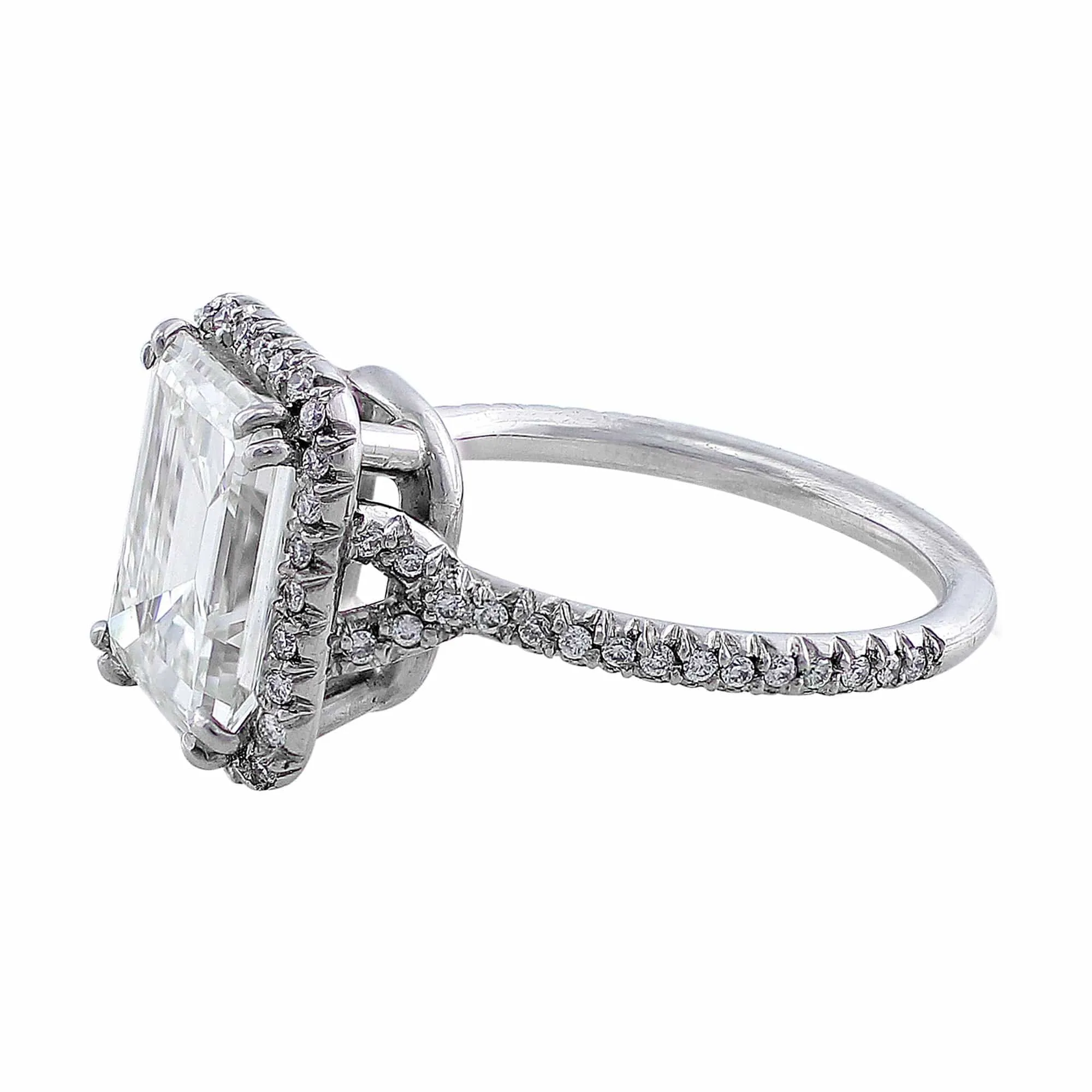 Rivière 18k White Gold 3ct Emerald Cut Estate Diamond Ring