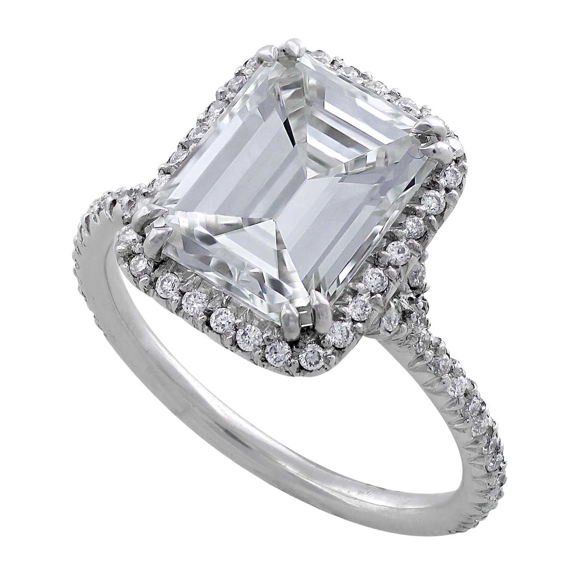 Rivière 18k White Gold 3ct Emerald Cut Estate Diamond Ring