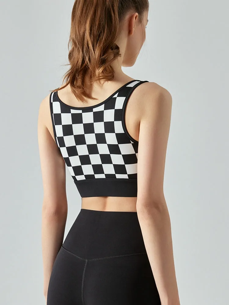 Round Neck Plaid Cropped Sports Tank Top