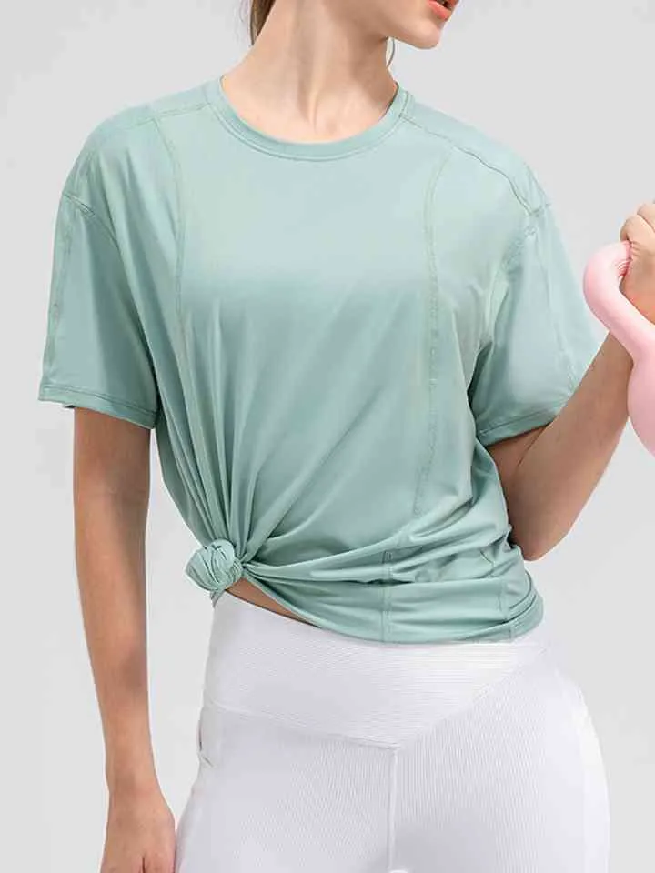 Round Neck Short Sleeve Active Top