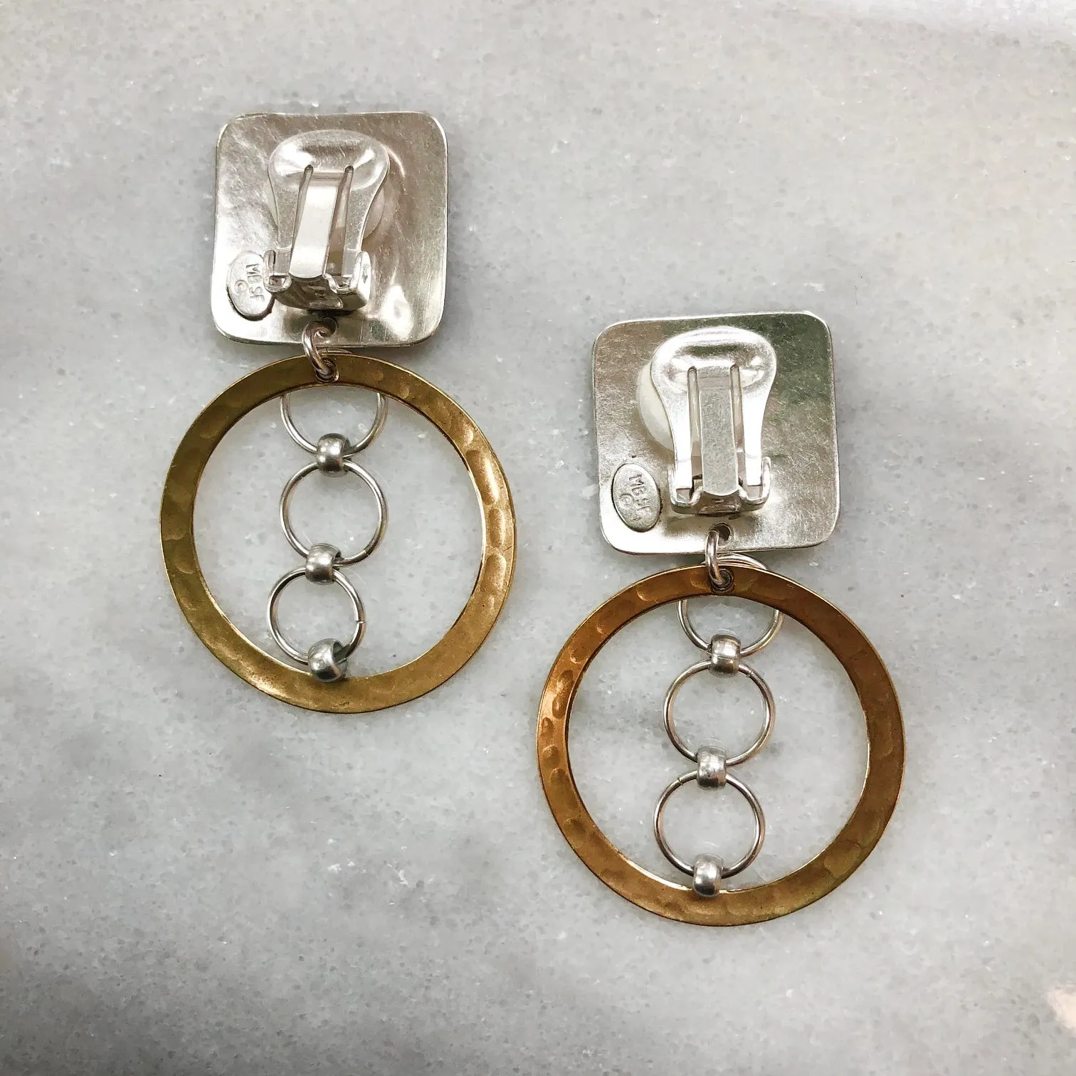 Rounded Square with Wide Rings and Rings Clip Earring