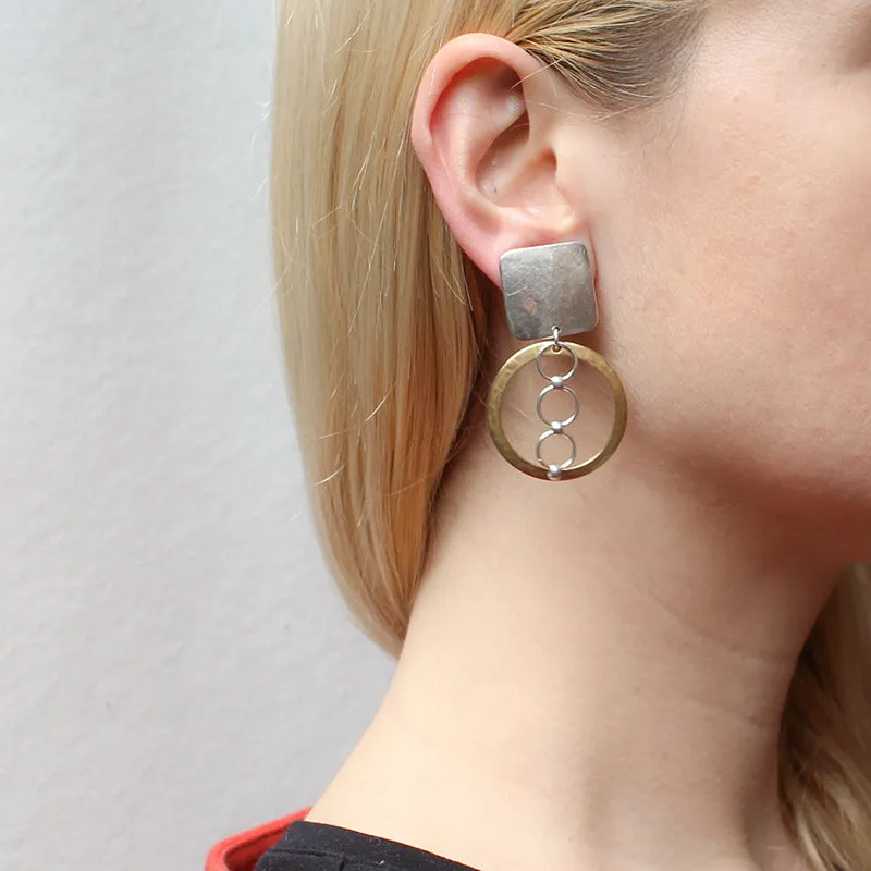 Rounded Square with Wide Rings and Rings Clip Earring