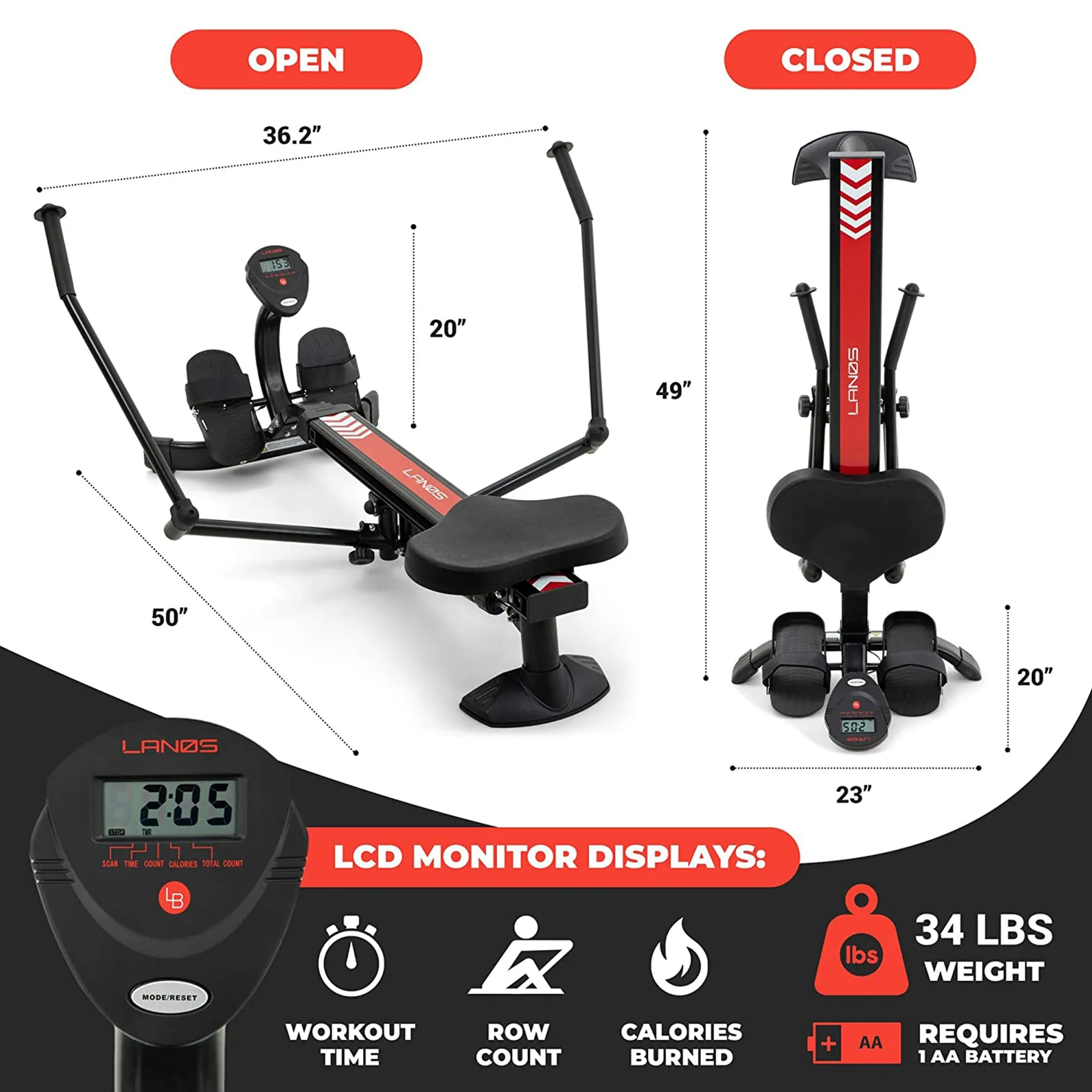 Rowing Machine for Exercise Equipment W/ Adjustable Resistance