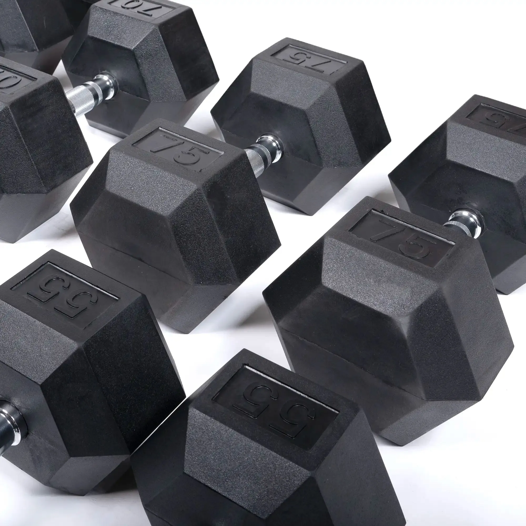 Rubber Hex Dumbbell Set   60" Racks | 5-100lb