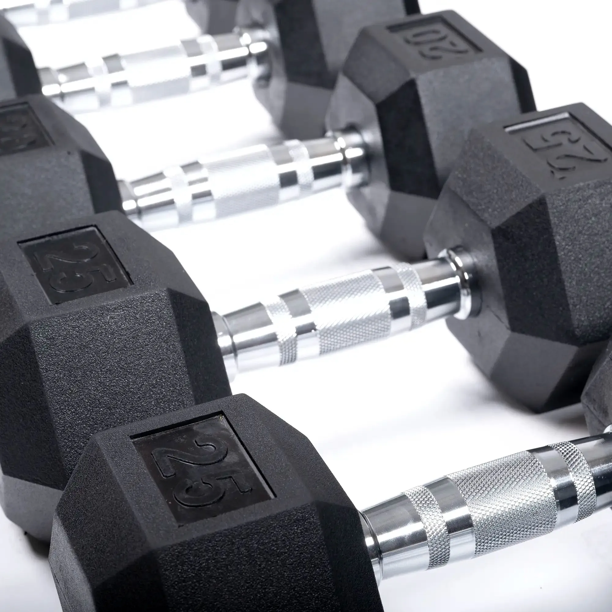 Rubber Hex Dumbbell Set   60" Racks | 5-100lb