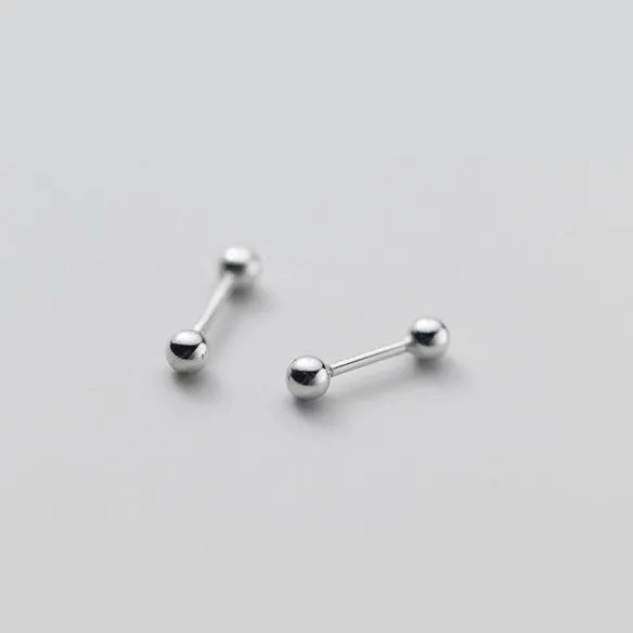 Screw back Solid Silver Balls Studs Earrings-ESB001