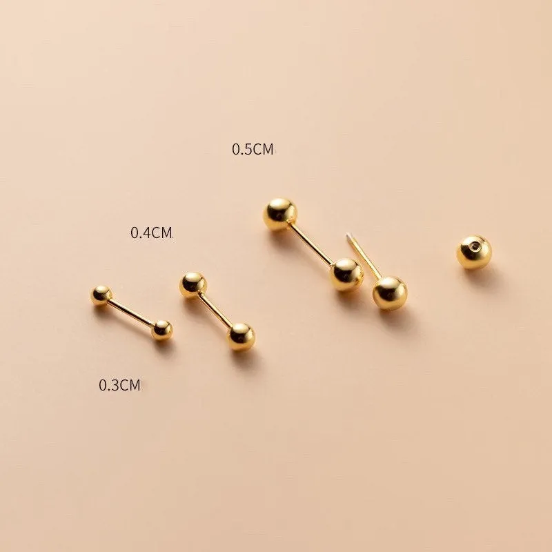 Screw back Solid Silver Two Balls Studs Earrings-ESB002