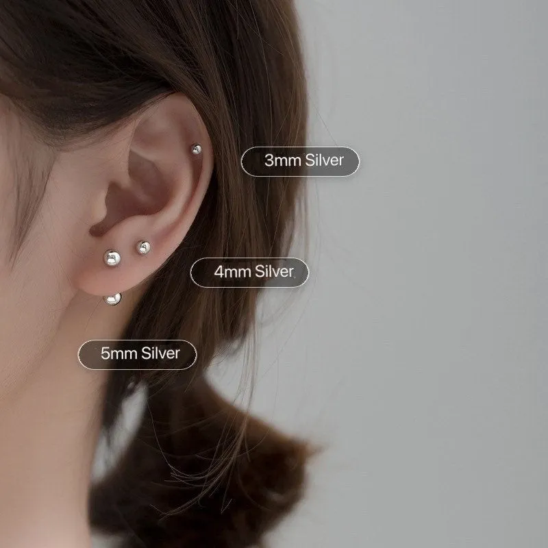 Screw back Solid Silver Two Balls Studs Earrings-ESB002