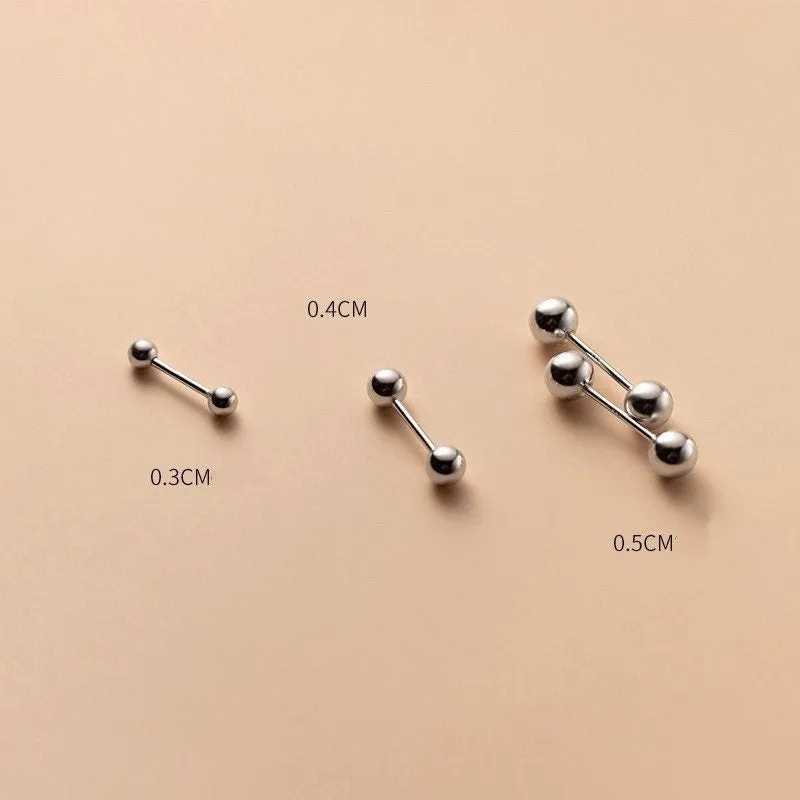 Screw back Solid Silver Two Balls Studs Earrings-ESB002