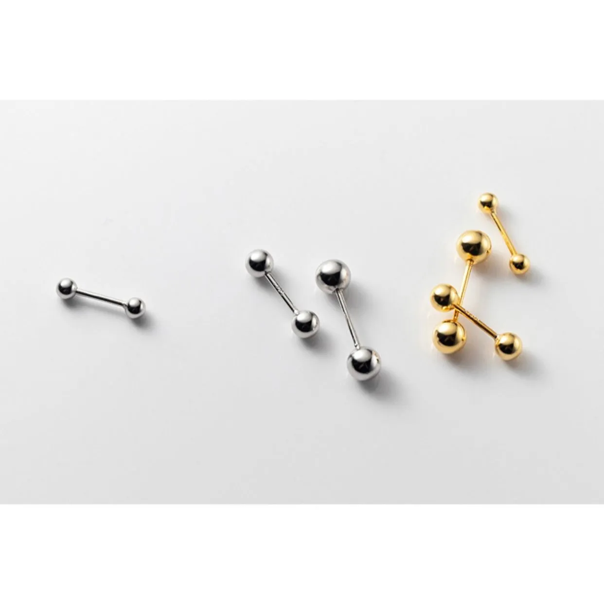 Screw back Solid Silver Two Balls Studs Earrings-ESB002