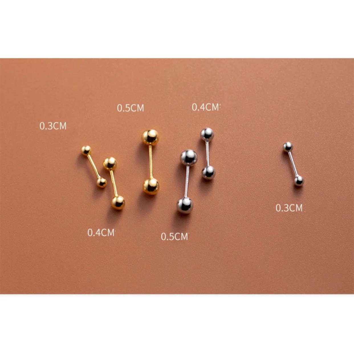 Screw back Solid Silver Two Balls Studs Earrings-ESB002
