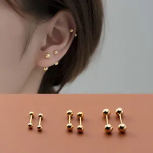 Screw back Solid Silver Two Balls Studs Earrings-ESB002
