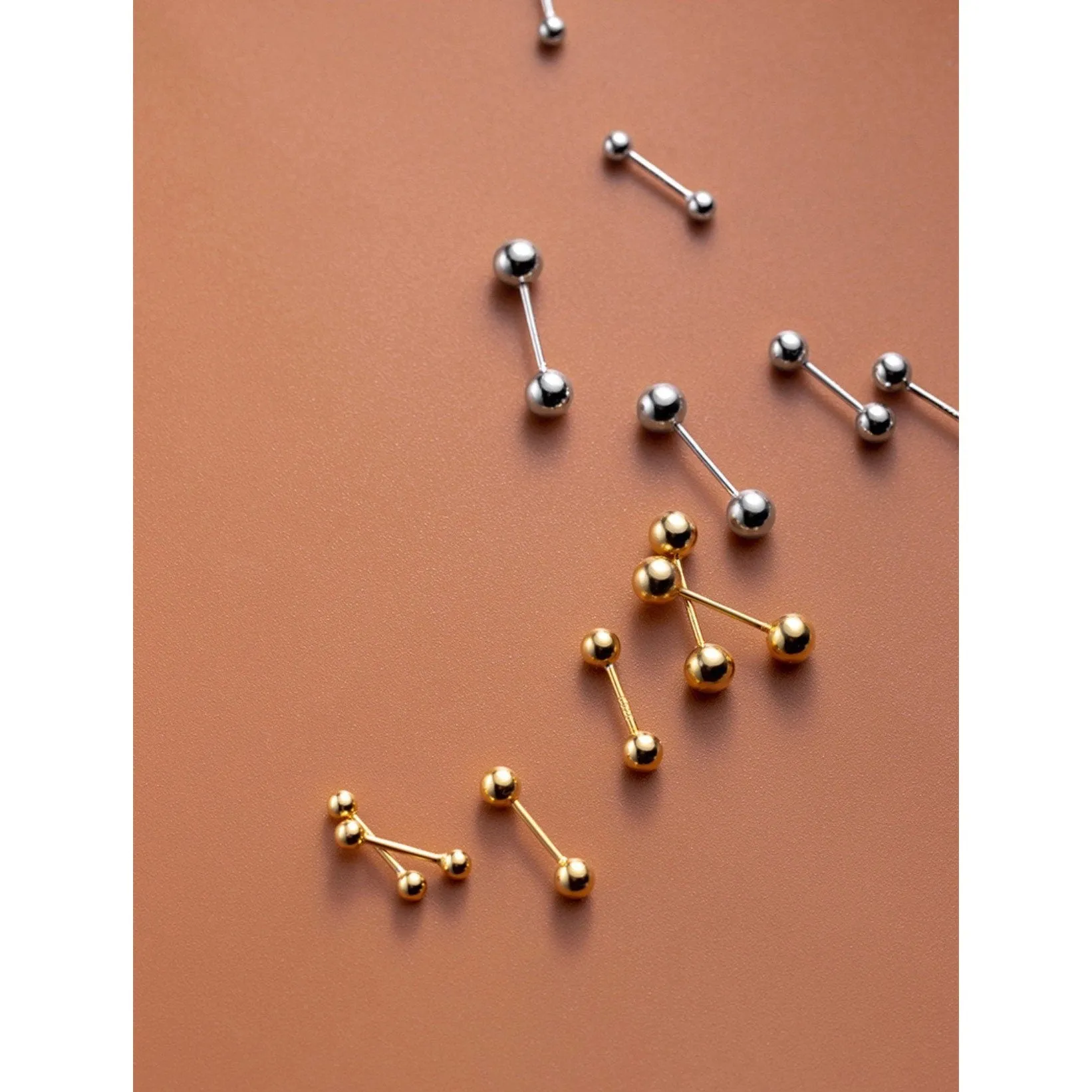 Screw back Solid Silver Two Balls Studs Earrings-ESB002