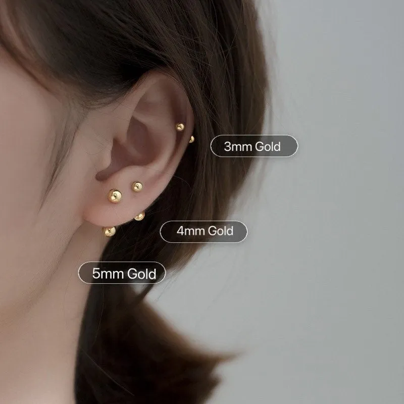 Screw back Solid Silver Two Balls Studs Earrings-ESB002