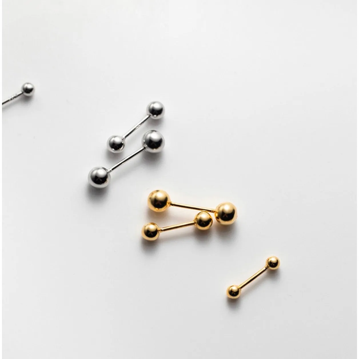 Screw back Solid Silver Two Balls Studs Earrings-ESB002