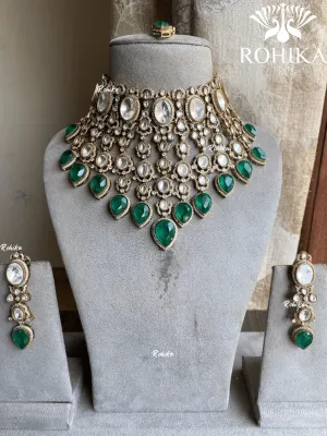 Sharan moisanite doublet bridal necklace set - Dark Green