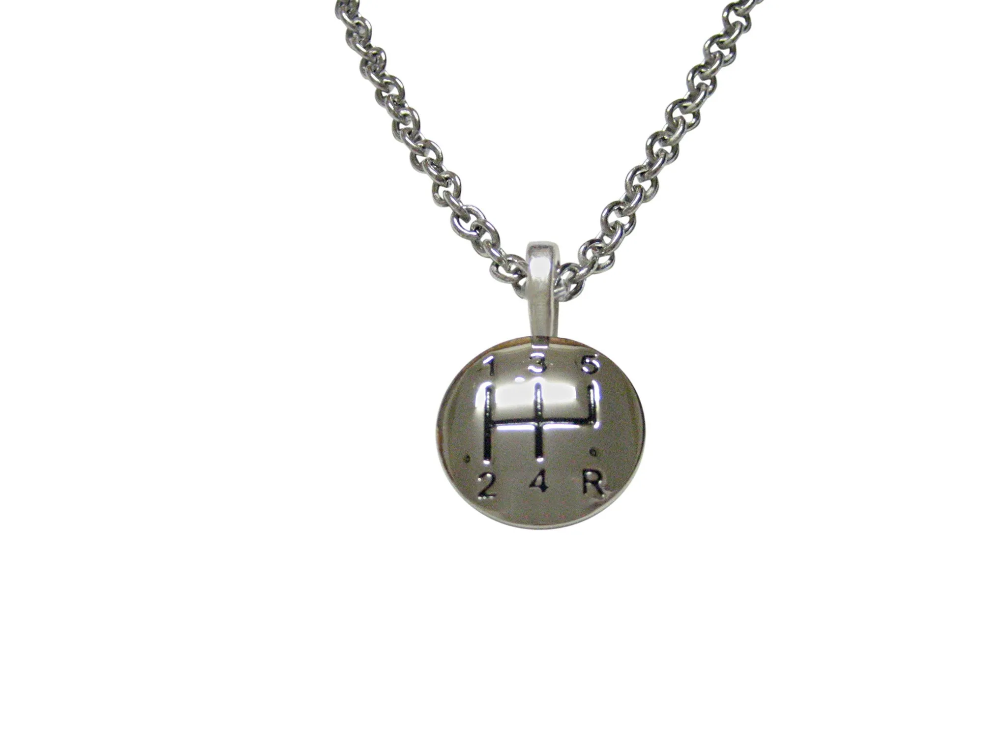 Shiny Gear Shift Pendant Necklace