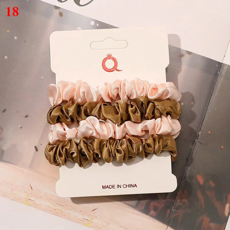 Silk Hair Scrunchies Set - Solid Color Hair Rings for Women, Elastic Hair Ties and Accessories