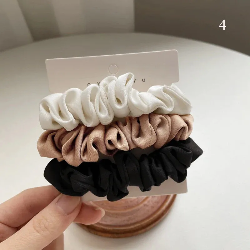 Silk Hair Scrunchies Set - Solid Color Hair Rings for Women, Elastic Hair Ties and Accessories