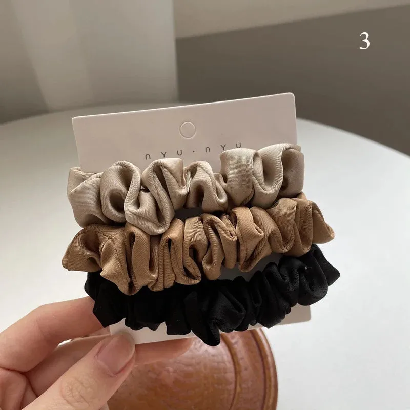 Silk Hair Scrunchies Set - Solid Color Hair Rings for Women, Elastic Hair Ties and Accessories