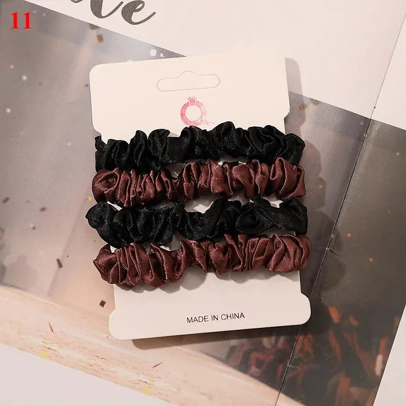 Silk Hair Scrunchies Set - Solid Color Hair Rings for Women, Elastic Hair Ties and Accessories