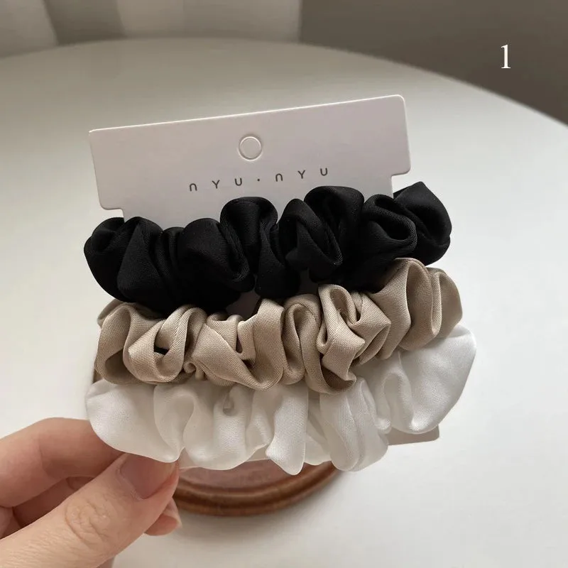 Silk Hair Scrunchies Set - Solid Color Hair Rings for Women, Elastic Hair Ties and Accessories