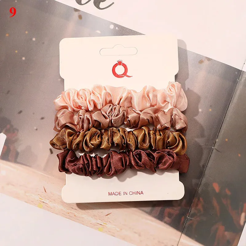 Silk Hair Scrunchies Set - Solid Color Hair Rings for Women, Elastic Hair Ties and Accessories