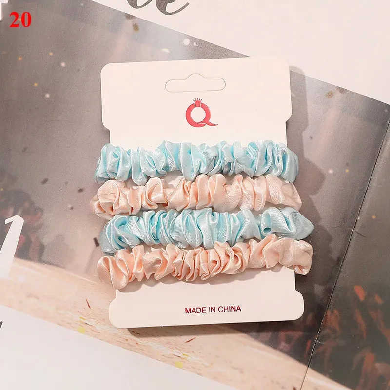 Silk Hair Scrunchies Set - Solid Color Hair Rings for Women, Elastic Hair Ties and Accessories