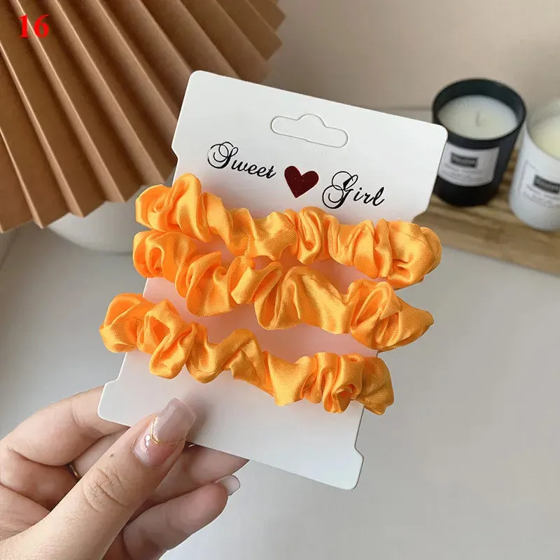 Silk Hair Scrunchies Set - Solid Color Hair Rings for Women, Elastic Hair Ties and Accessories