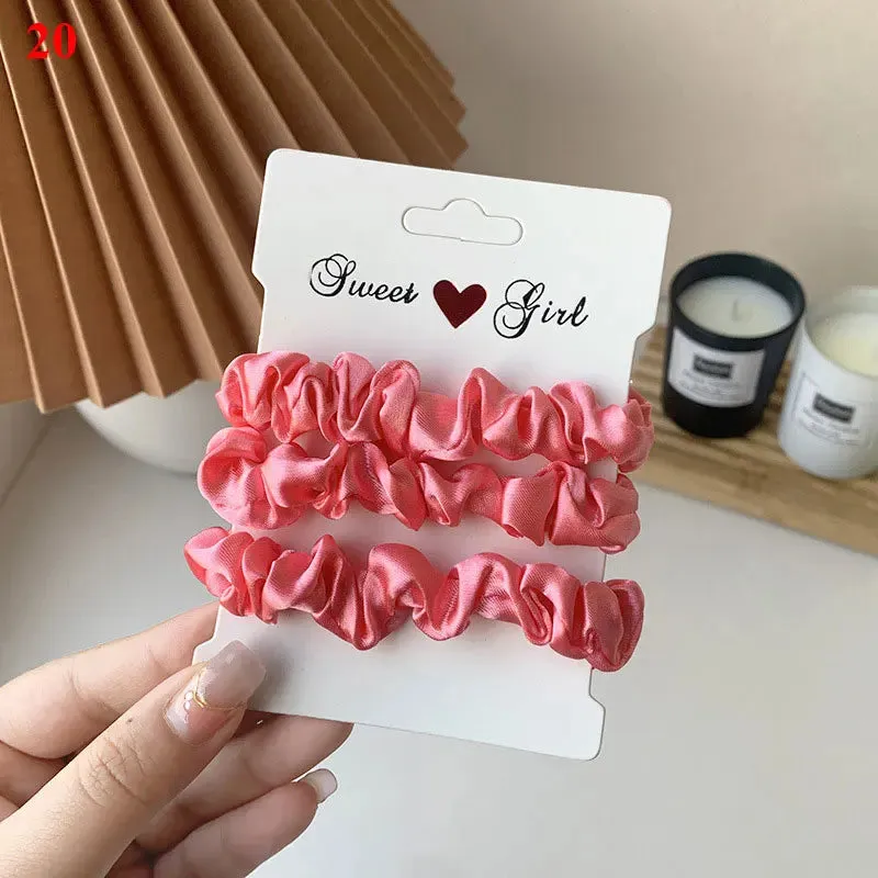 Silk Hair Scrunchies Set - Solid Color Hair Rings for Women, Elastic Hair Ties and Accessories