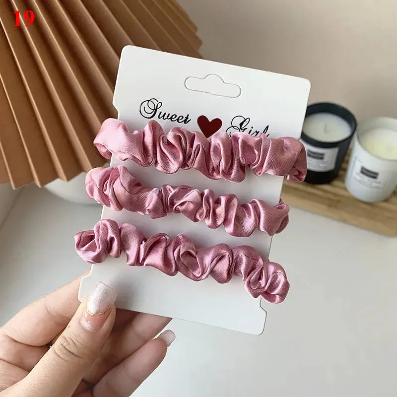 Silk Hair Scrunchies Set - Solid Color Hair Rings for Women, Elastic Hair Ties and Accessories