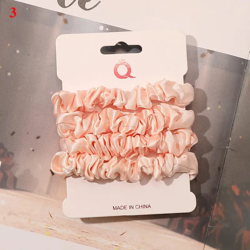 Silk Hair Scrunchies Set - Solid Color Hair Rings for Women, Elastic Hair Ties and Accessories