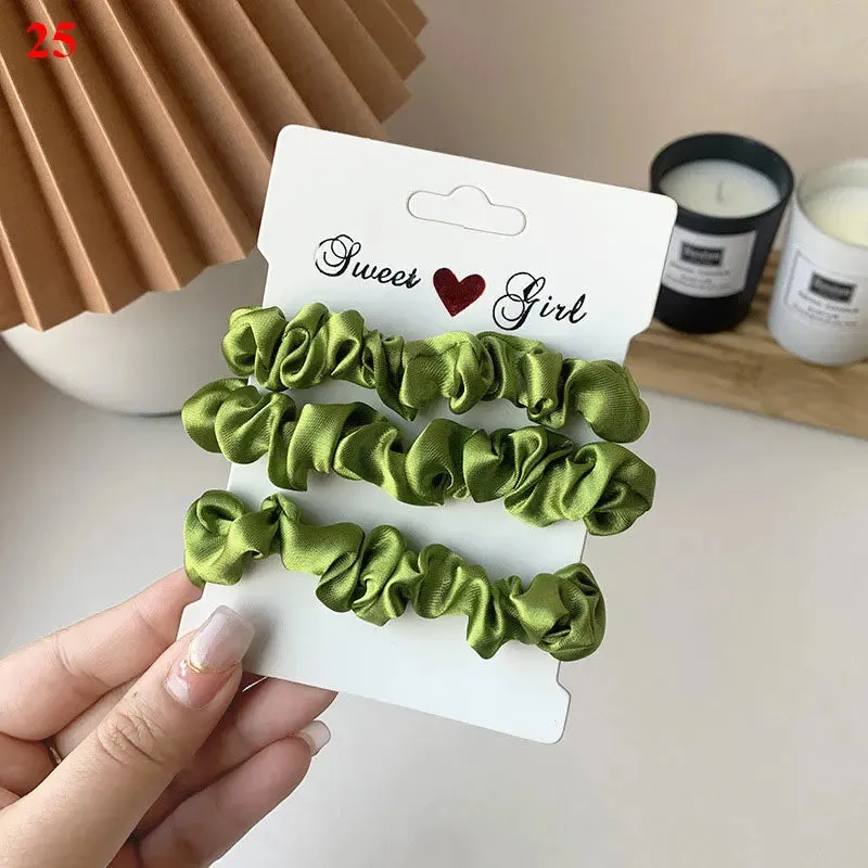 Silk Hair Scrunchies Set - Solid Color Hair Rings for Women, Elastic Hair Ties and Accessories