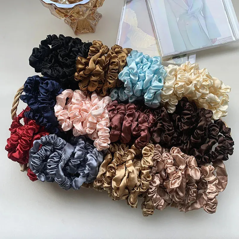 Silk Hair Scrunchies Set - Solid Color Hair Rings for Women, Elastic Hair Ties and Accessories