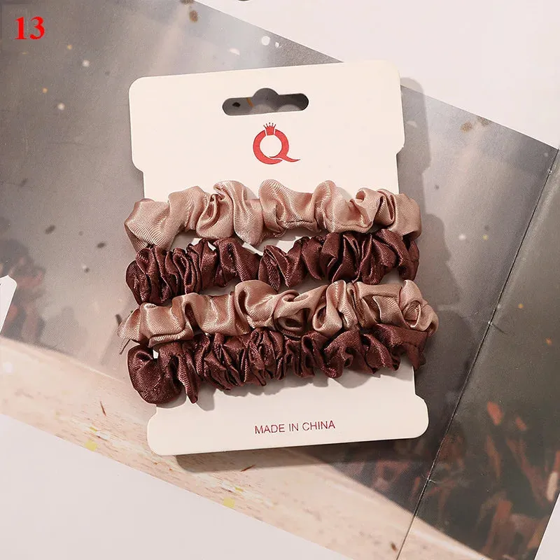 Silk Hair Scrunchies Set - Solid Color Hair Rings for Women, Elastic Hair Ties and Accessories
